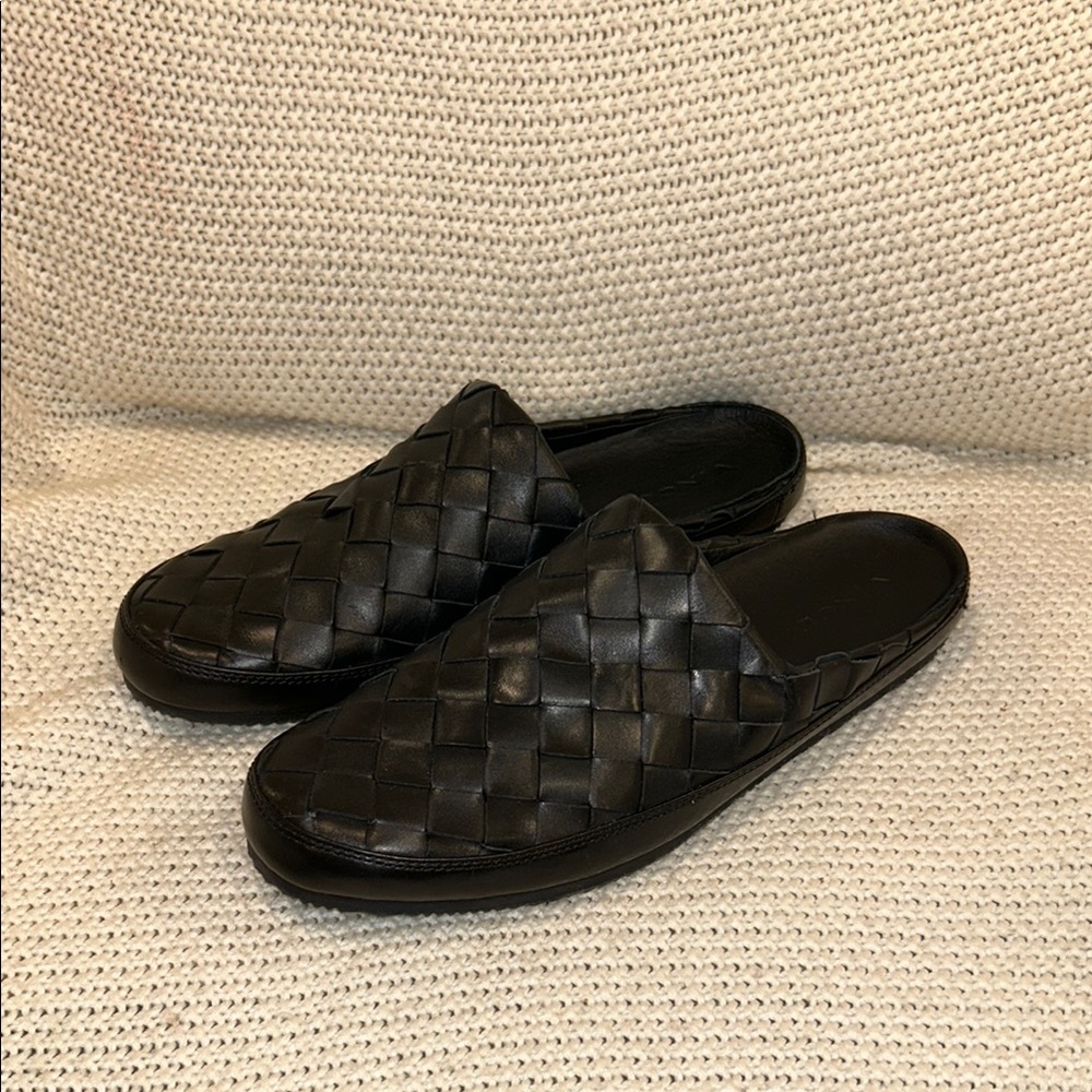 Vince Black Woven Leather Mules